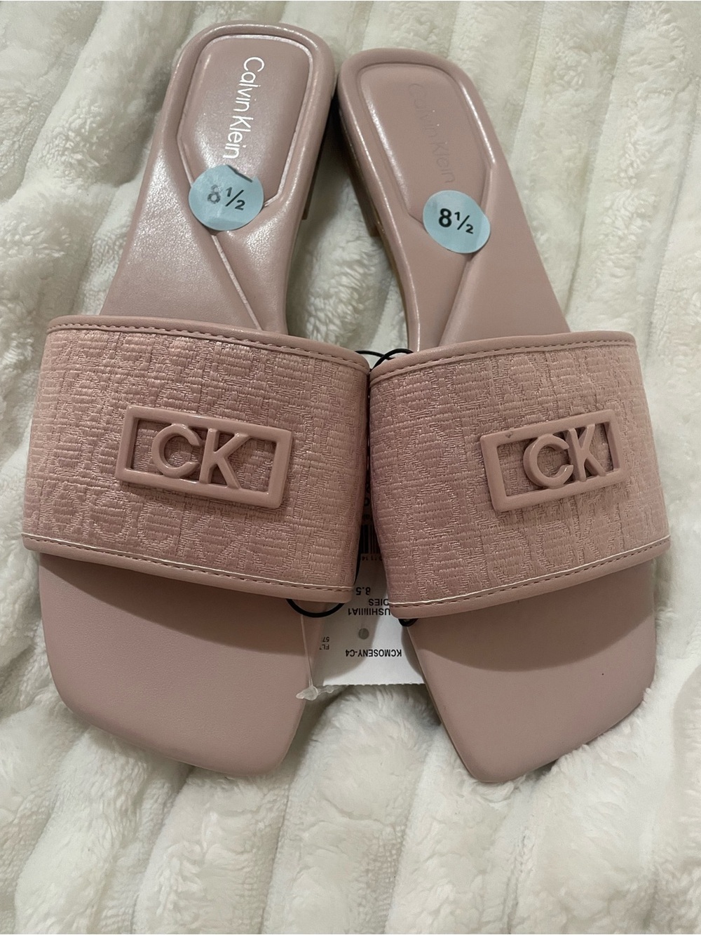 Calvin Klein Blush Pink Textured Strap Slide Mules